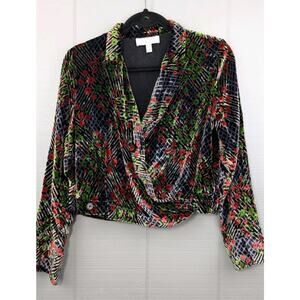 Anthropologie Ett:Twa SZ 2 Velvet Floral Wrap Top Blazer Burnout Whimsigoth